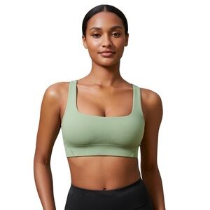Ribbed Square Neck Sports Bra Sage Green ActivewearTop